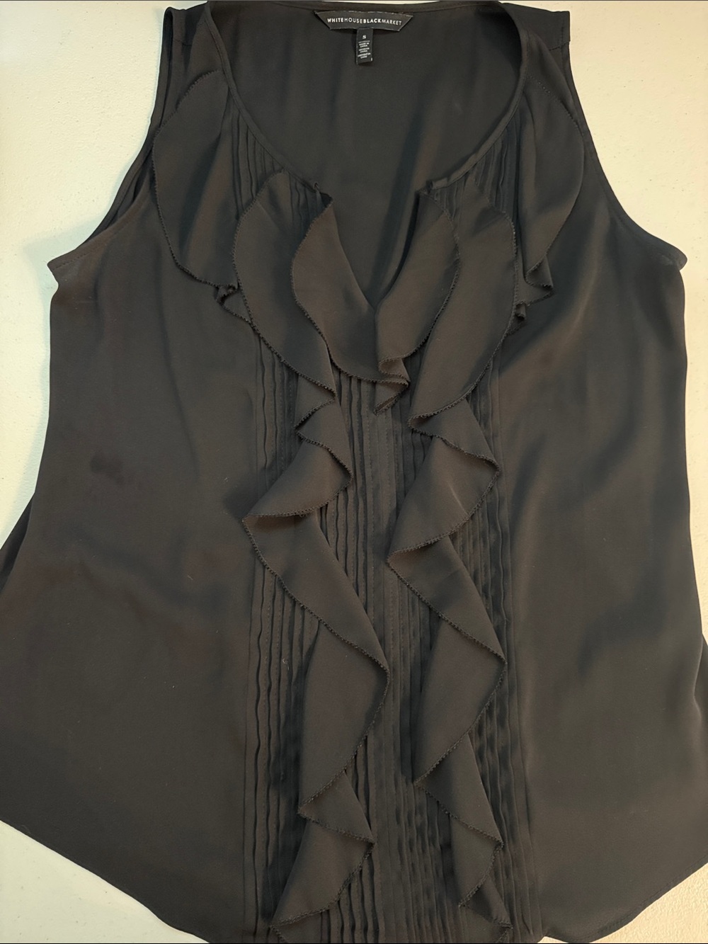 White House Black Market Black Ruffle V-Neck Sleeveless Blouse